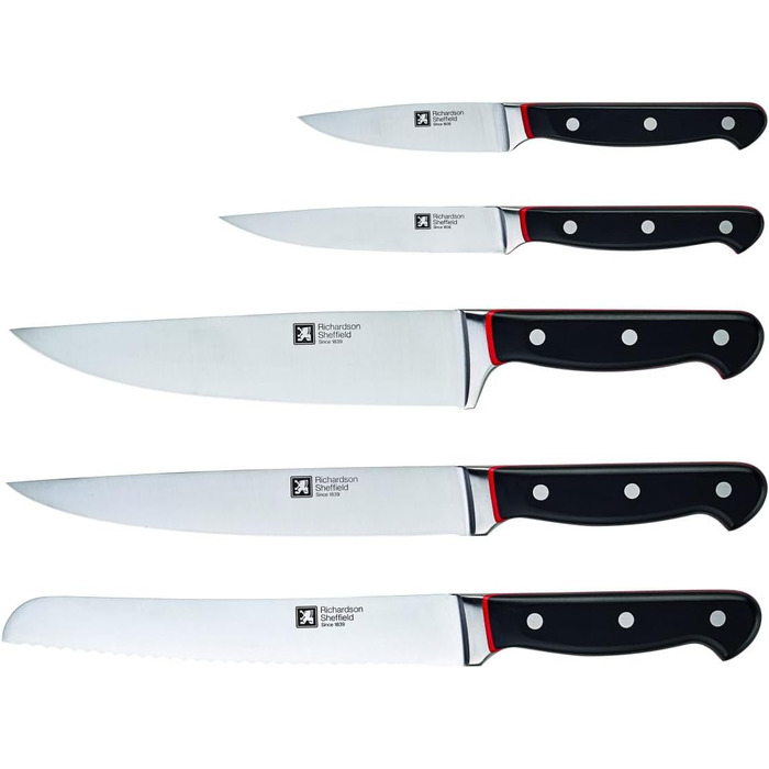 Набір ножів Sheffield Velocity 6-ти частинний, чорний/червоний, з точилкою, преміум якість