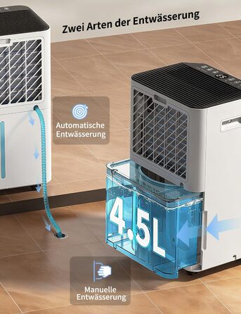 Електричний осушувач повітря HUMILABS 20L з Wi-Fi, для приміщень до 60 м², з гофрованим шлангом, резервуар 4,5л, 3 режими, таймер 24г, білий