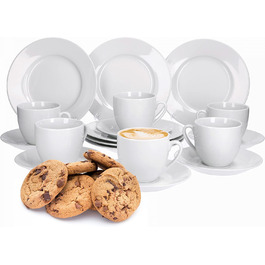 Набір посуду Van Well для 6 осіб: 18-ти частинний кавовий сервіз з порцеляни, придатний для миття в посудомийній машині та мікрохвильовій печі