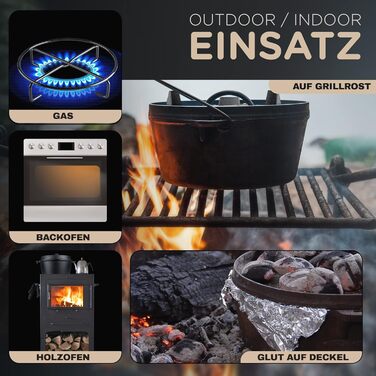 Чавунний казан JAXX Roadhouse Original Dutch Oven (9л) з кришкою, піднімачем та сумкою для перенесення, для відкритого вогню та плити