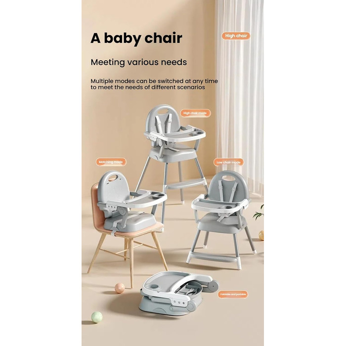 Дитячий стільчик для годування Magic ZC 8123 Grey - регульована висота, 3 положення, знімні столики