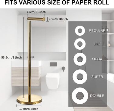 Тримач для туалетного паперу LBSYSLB, нержавіюча сталь SUS 304, окремо стоячий тримач для туалетного паперу для ванної кімнати, зважений тримач для туалетного паперу для ванної кімнати (Золотий)