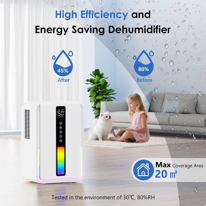 Електричний осушувач повітря 2500 мл, 3 швидкості, 2 режими, таймер 48 год, авто-стоп, захист від замерзання, для спальні та ванної кімнати