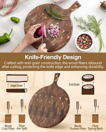 Нейлонове обробне дошка XINZUO Hirnholz (35x25x2.6cm) з антиковзкими ніжками, ручкою та жолобом для соку. Кухонна дошка з акації (42,5*32*1,9cm)