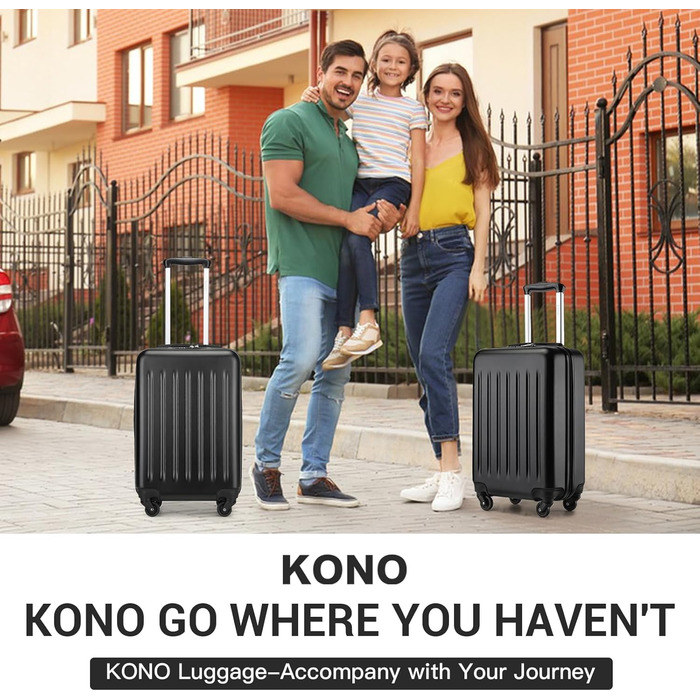 Чохол-валіза KONO, 55 см, 20 дюймів, ручна поклажа, ABS, чорний
