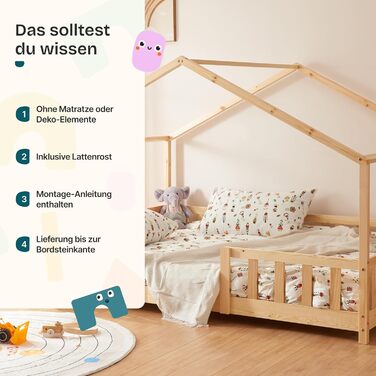 Дерев'яне ліжко-дитяче Treviolo від en.casa: ліжко-хаузмайстер з захистом від падіння, ламелі, монтессорі, для дітей, біле, з матрацом