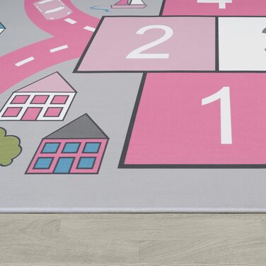 Дитяча кімната Дитячий килим Ігровий килим Вуличний дизайн з пружною коробкою Play Нековзний сіро-рожевий, Розмір (120x160 см)
