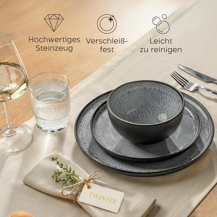 Набір посуду Twinzee Steingut 24 шт. для 6 осіб: тарілки та миски - серія Riviera (Perla, глибокі тарілки (x6))
