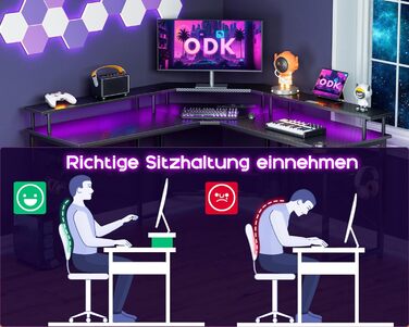 Ігровий стіл ODK 129x129 см з LED підсвічуванням, 2 розетки та USB зарядкою, стіл для ПК, комп'ютерний стіл, колір: чорний вуглеволокно