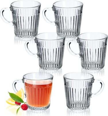Чайні келихи KADAX, набір з 6 предметів, келихи з ручкою, скляні чашки на 6 осіб, можна мити в посудомийній машині, склянки для кави, чаю, води, соку, напоїв, склянки для соку, склянки для води, Набір келихів (Біргіт, 250 мл)