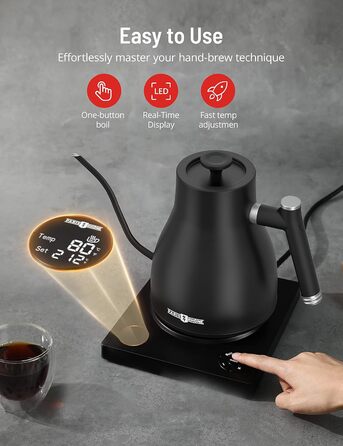 Електричний чайник PARIS RHÔNE Schwanenhals з регулюванням температури, 0.9L, чорний