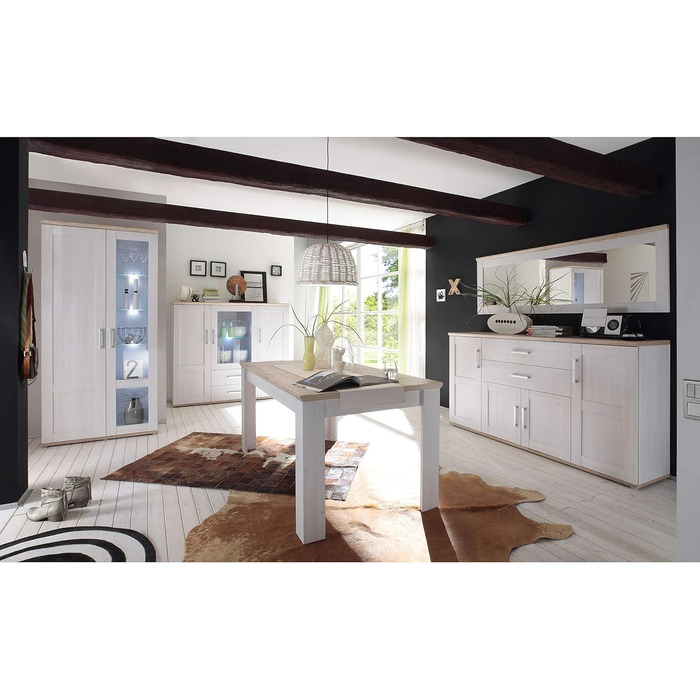 Тумба-консоль Stella Trading ROMANCE в стилі кантрі, матеріал: осика, колір: горіх/дуб Сан Ремо, 186 x 100 x 46 см. Велика тумба для вітальні з великим об'ємом зберігання.