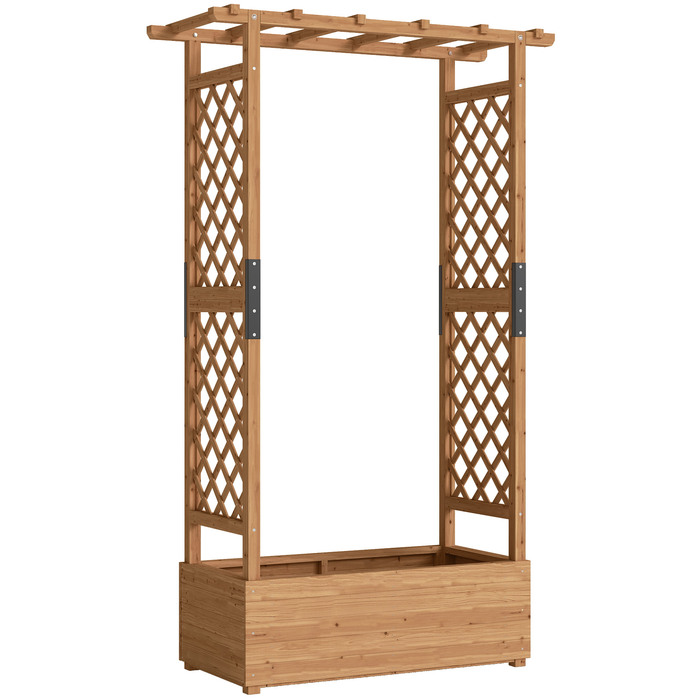 Підвищене грядка з опорою для ліан та дахом, для квітів, фруктів, овочів, трав, 110 x 44 x 181 см, дерево, помаранчевий