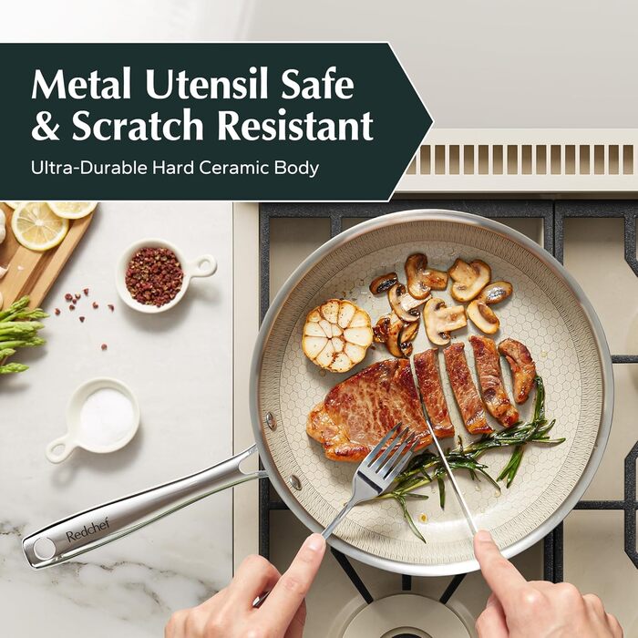 Сковорода Redchef з антипригарним покриттям, 20 см: керамічна, з нержавіючої сталі, без PFOA/PTFE, для індукційних плит