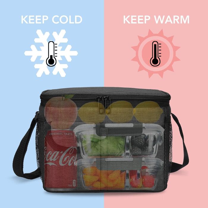Сумка-холодильник CALIYO для ланчу сумка-холодильник маленька ізольована водонепроникна сумка для ланчу на блискавці Термальна сумка складна для роботи, навчання і подорожей 13 літрів (чорний