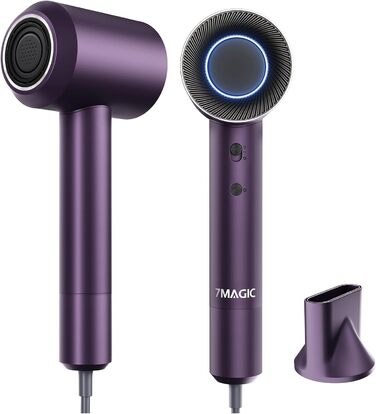 Фен 7MAGIC Föhn, 110 000 об/хв, 200 млн негативних іонів, магнітний концентратор, для всіх типів волосся, без пошкодження теплом (зелений, фіолетовий)