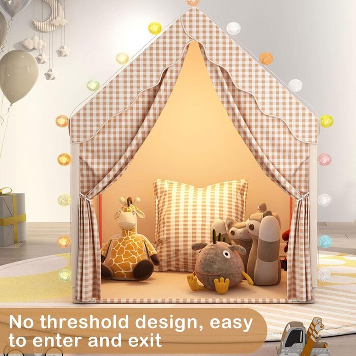 Дитяче намет-ліжко з ліхтариками та прапорцями, ігровий намет для дітей, намет-халапа для малюків, намет принцеси з вікнами, халапа для хлопчиків та дівчаток, хакі (47 * 40 * 51)