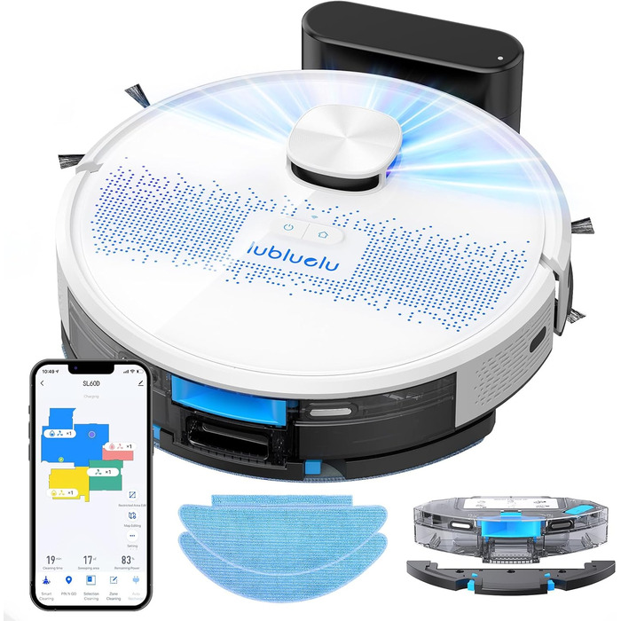 Робот-пилосос Lubluelu 3-в-1 з функцією миття, 4500Pa, лазерна навігація, 5 карт, 55dB, для твердих підлог, килимів та шерсті тварин (SL60D)
