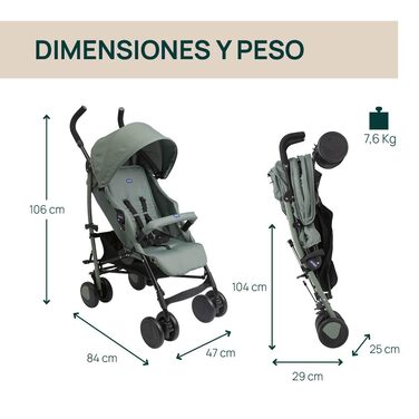 Дитяча коляска Chicco Echo Lite, зелений колір, від народження до 22 кг, регульована спинка, великий сидіння, захист від ударів, складаний дощовик, гальма та поворотні колеса