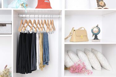 Дерев'яні вішалки для одягу з кліпсами, масивне дерево, вішалка для штанів, міцні металеві кліпси, поворотний гачок, для пальто, жакети, блузи, костюми (Натуральне дерево, 20 шт.)