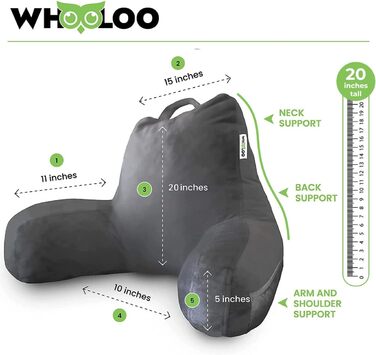 WhooLoo Лежанка для читання, спинка для підтримки, великий кут нахилу для дорослих, для перегляду телевізора, з м'якою оббивкою, проти печії, відпочинку, хропіння, 100% Memory Foam знімний чохол