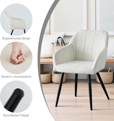 Крісла для їдальні CLIPOP з підлокітниками, штучна шкіра, для кухні, вітальні (набір 6 шт., Boucl&eacute; Небесно-білий)