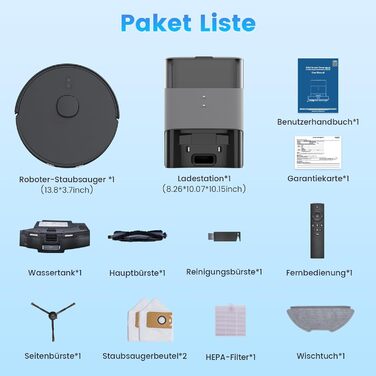 Робот-пилосос з функцією миття та станцією самоочищення, об'єм 3.5л, для килима та шерсті тварин, керування через додаток та Alexa, LiDAR навігація, час роботи 180хв (Чорний)