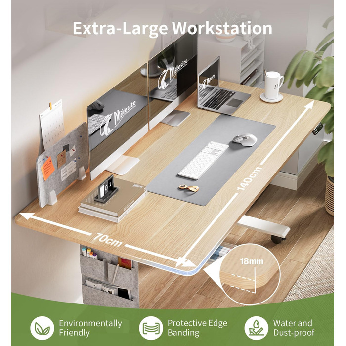 Регульований стіл MAIDeSITe SN1 140x70 см (Дуб + Білий) з електроприводом, пам'яттю та роликами