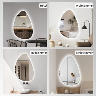 Дзеркало для ванної кімнати Badspiegel 70x50см з підсвічуванням 3 кольори, сенсорний вимикач, прямокутне, для ванної/вітальні, енергоклас A++ (65 x 90 см)