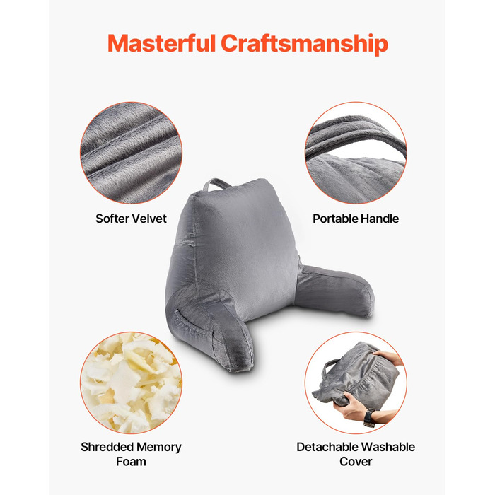 Крісло-мішок VEVOR з memory foam, з кишенями та чохлом з велюру, сіре - для читання, перегляду телевізора та ігор