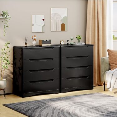 Комод Bealife для спальні: 4 місткі шухляди, витягнуті ручки, захист від перекидання, для вітальні/офісу (чорний)