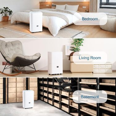 Електричний осушувач повітря для дому: 65л/день, автоматичний режим, 4.5л бак з шлангом для зливу, тихий осушувач для підвалу, офісу, спальні, ванної кімнати, квартири, кухні до 120м², чорний та білий (білий)