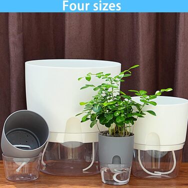 Набір горщиків для квітів та трав 6 шт. з автополивом, сірий - 22.3/15.3/10.5/8.2 см