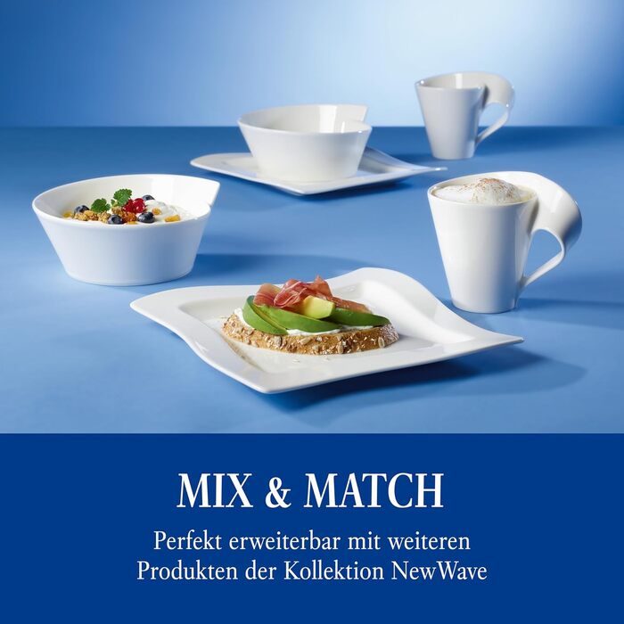 Набір кавовий Villeroy & Boch NewWave Premium Cappuccino 8 предметів на 4 персони, білий, для кавоварки, миюча посудомийна машина, дизайн хвиля, 4 шт.