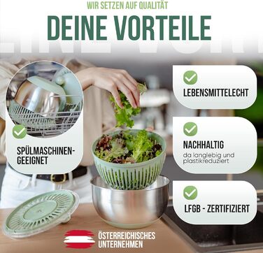 Салатниця-швидкоочисник з нержавіючої сталі з ручним приводом, 4.5л [2-в-1, випуск води, придатна для миття в посудомийній машині, неслизька]