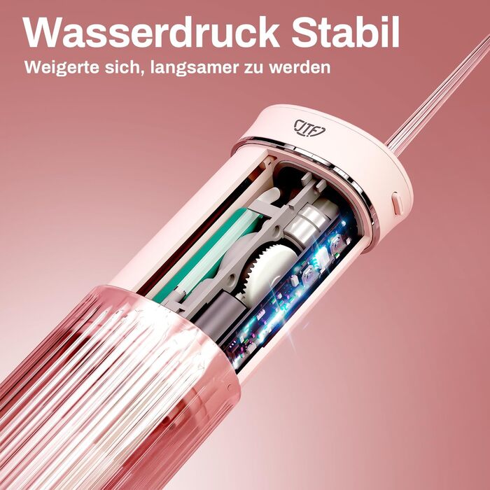 Портативний електричний іригатор для порожнини рота JTF Mini, бездротовий, для подорожей, з 5 насадками, 4 режими, 230 мл, водонепроникний (IPX7), рожевий