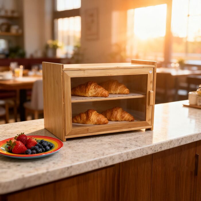 Relaxdays Бамбуковий Хлібниця з Двома Ярусами та Вікном