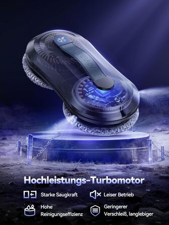 Робот для миття вікон Yeerain з функцією розпилення, потужність всмоктування 7000Pa, тиха робота, 3 режими очищення, інтелектуальна навігація, розпізнавання країв, в комплекті 10 мікрофібрових серветок сірого кольору 'Зоряне небо'