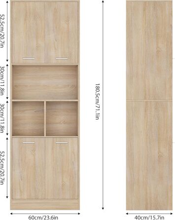Шафа для ванної кімнати FirFurd Висока шафа 4 двері дерево 180.5x60x40 см (дуб) для ванної кімнати, кабінету, кухні