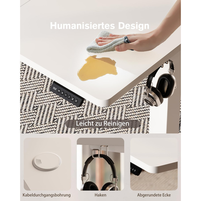 Регульований стіл Devoko з USB-роз'ємом, електричний, 160x70 см, білий