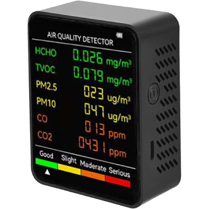 Монітор якості повітря 6-в-1: PM2.5, PM10, TVOC, детектор забруднення повітря для дому, офісу, теплиці (білий, чорний)