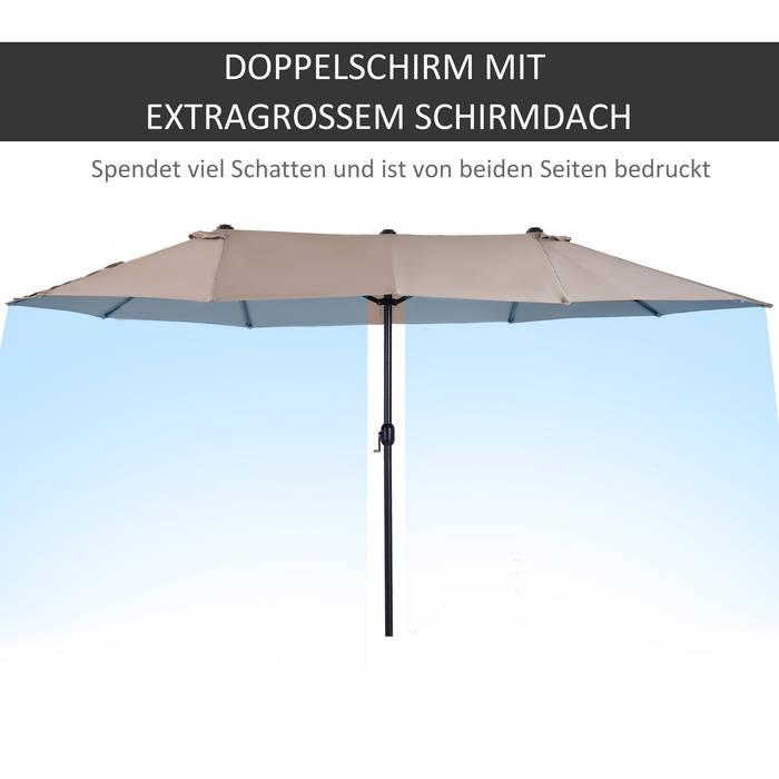 Подвійна парасолька Outsunny Parasol Market з ручною рукояткою овальна 460 x 270 x 240 см в Hellkaffee для саду та патіо