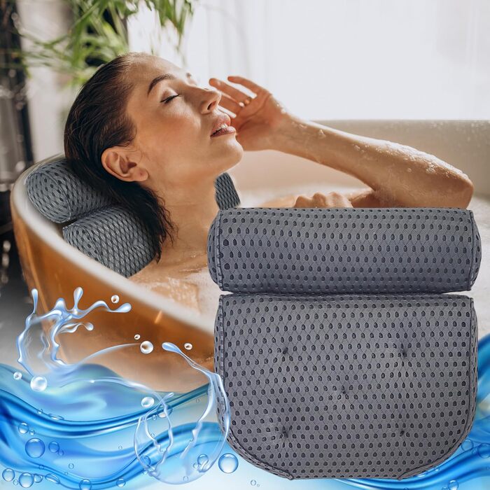 Подушка для ванни з присосками, сіра - ергономічна підкладка під голову у ванну