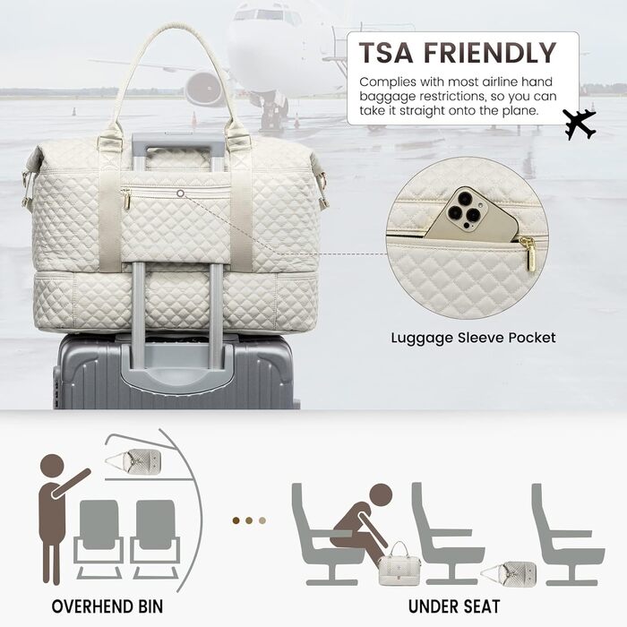 Спортивна сумка LOVEVOOK для жінок: велика дорожня сумка-мішок, weekender, з косметичкою, відділенням для взуття, водонепроникна, для подорожей, спортзалу, кемпінгу (M-3шт, Бежевий)