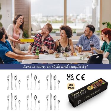 Набір столових приборів Ben & Bel на 6 осіб (24 шт.) з нержавіючої сталі: ножі, виделки, ложки, подарункова коробка, легкий догляд, безпечно для миття в посудомийній машині