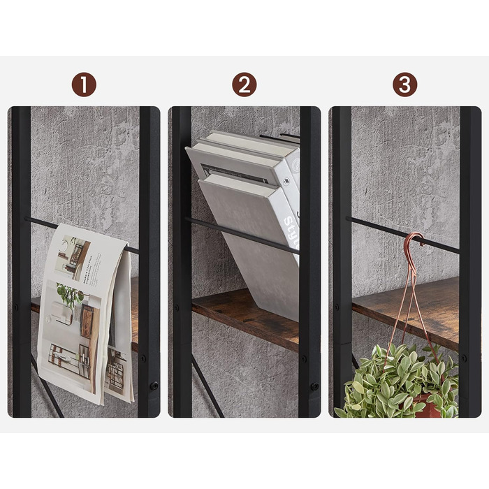 Стелаж VASAGLE з 5 полицями, для дому, офісу, вітальні, спальні, home office, індустріальний дизайн, vintage brown-black