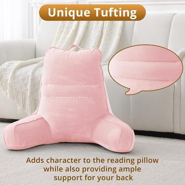 М'яке спинне крісло-подушка Sasttie для ліжка, рожеве, з кишенями та підлокітником