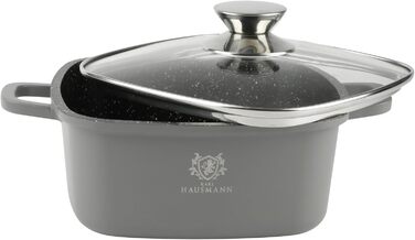 Каструля з антипригарним покриттям 10 літрів, діаметр 28 см, з кришкою, з алюмінієвого лиття, для всіх типів плит (в т.ч. індукційних), сірого кольору. Ідеально підходить для приготування супів, тушкування та інших страв.