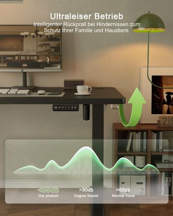 Електричний стіл JUMMICO з регулюванням висоти 120 x 60 см з USB-портом для зарядки, чорний