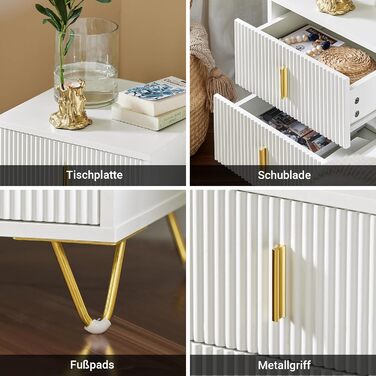 Приліжкова тумбочка SoBuy з 2 шухлядами, біла, 40x40x47 см